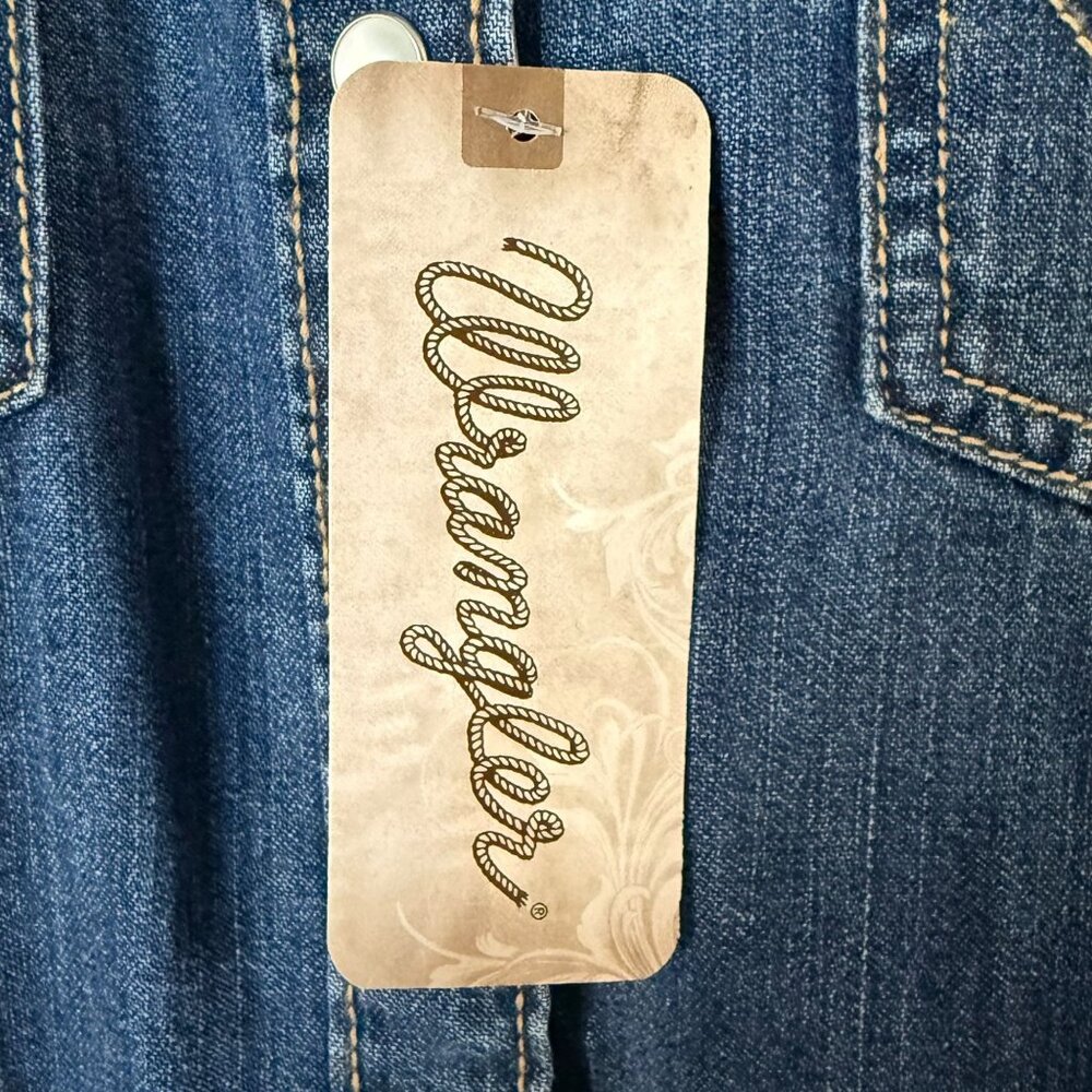Wrangler Embroidered Denim Shirt Blue Girls Large Western Pearl-Snap Rodeo NEW - Picture 10 of 15